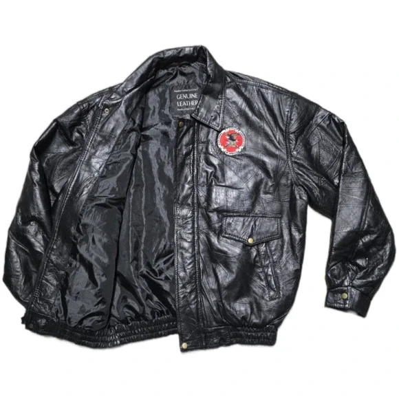 VTG Napoline Leather Outfitters NRA Patchwork Bomber Jacket Coat Leather Mens XL